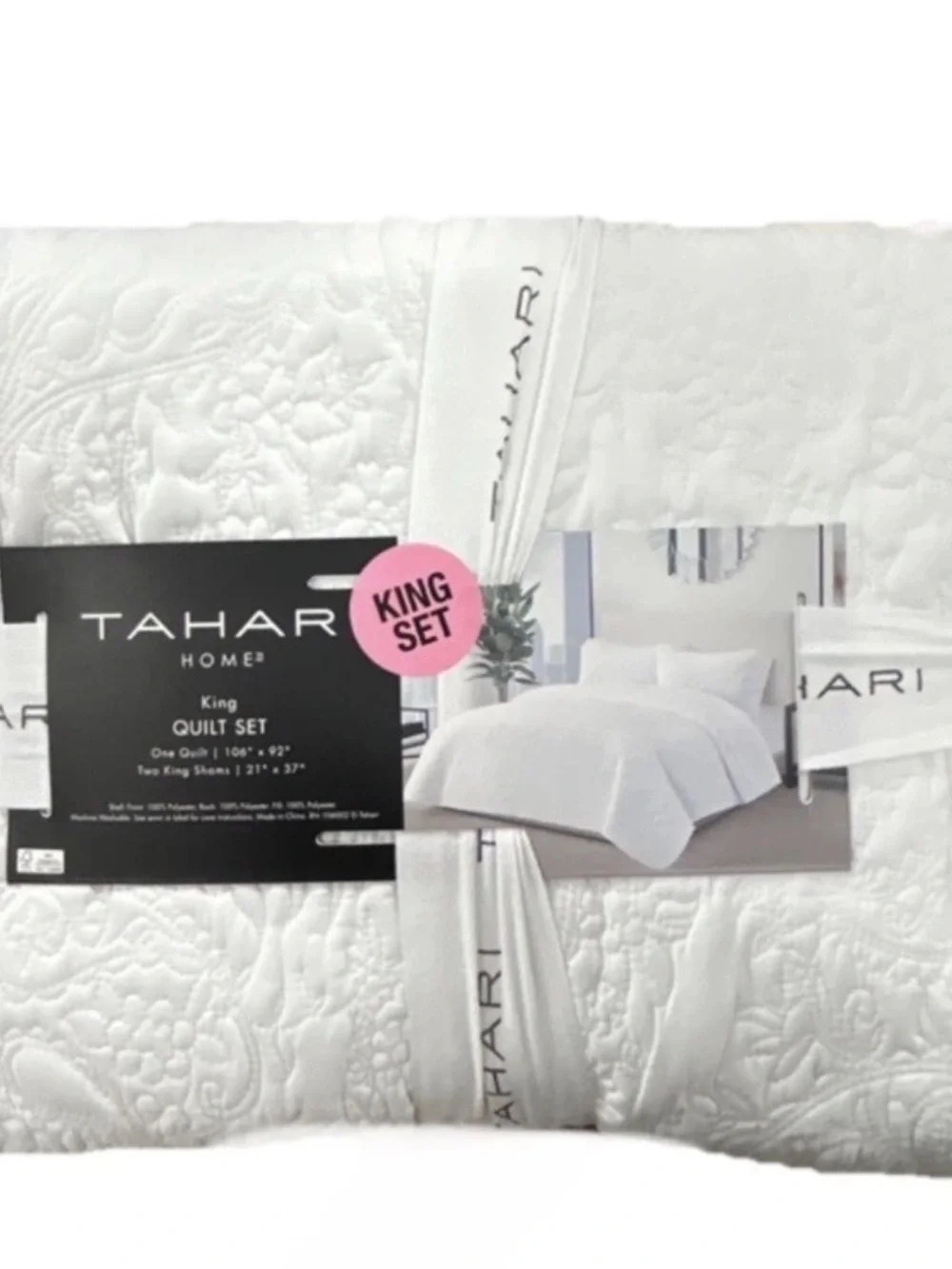Tahari King White Quilt Set 106”x92”